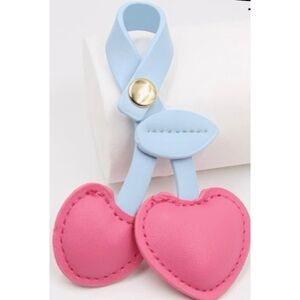 🍒NEW Cherry Leather Bag Charm/ Keychain Pink & Light Blue Cherries